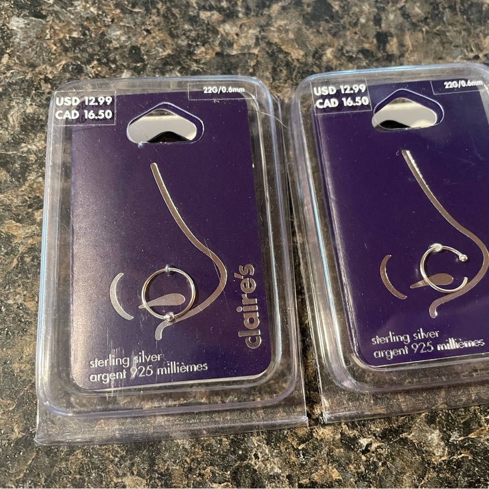 Claire's Sterling Silver Nose Ring Set - Elegant Silver - Picture 2 of 2